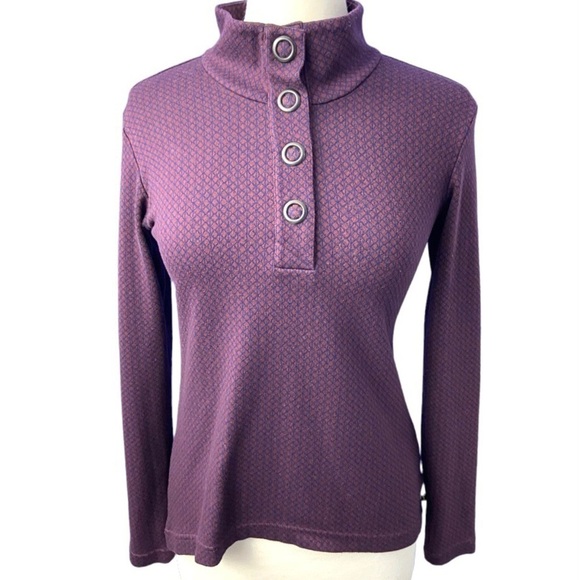 Merrell Indira Snap Burgundy Diamond Knit Hi/lo Placket Pullover Top - Picture 9 of 9